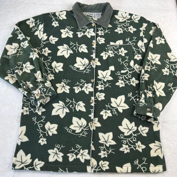 Capacity knits Vintage Green & white flannel jacket ivy leaf  women’s size XL - Picture 1 of 7